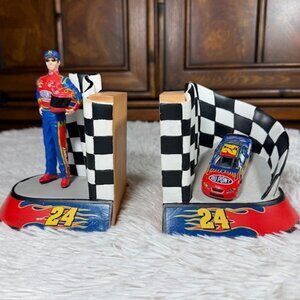 Vintage Dupont 24 Jeff Gordon Figurine Racing Car Racing Flag Signature Bookends